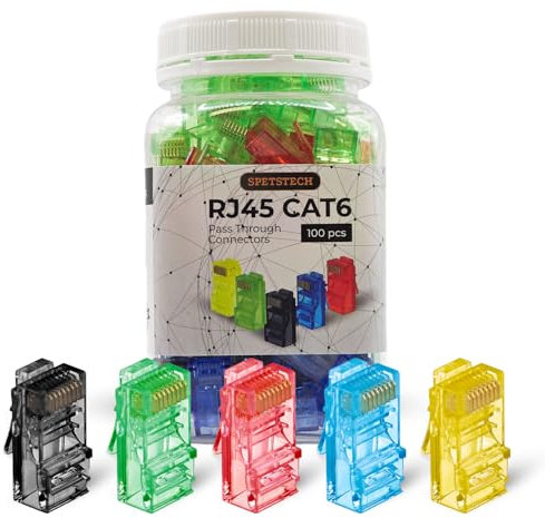 Spetstech RJ45 Cat 6 Pass-Through Connector 100-Pack - Modular Plugs/Ethernet Ends for Cat6 Cables (100, Mix)