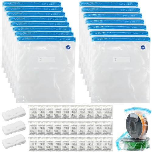 NINGYER 15 Pièces Sac Sous Vide Filament 3D, Sac Sous Vide pour Filament 3D Avec 30 Agents Anti-Humidité 3 Clips D'étanchéité, pour Stockage PLA ABS PETG TPU (34 x 30 cm)