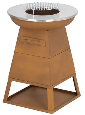 BALI OUTDOORS Braséro Plancha Rouillé en Bois extérieur Cheminée Jardin