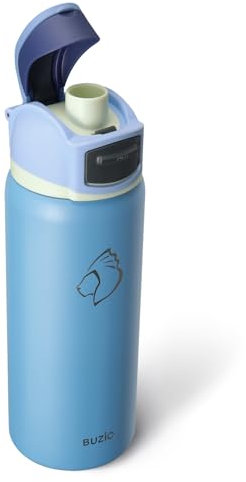 BUZIO Insulated Stainless Steel Water Bottle 1L with Flex Cap, Leakproof, Carry Loop, BPA-Free, Wide Mouth for Sports, Travel, Work, Haze Blue