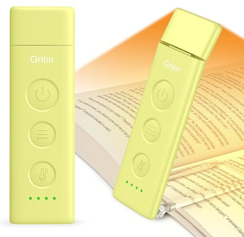 Gritin Leselampe Buch Klemme Wiederaufladbare, Augenschonende Buchlampe Leselicht für Lesen ins Bett mit 3 Farbtemperaturen & Stufenlos Dimmbar, Winkel Eintsellbar Klemmleuchte, Cremegelb