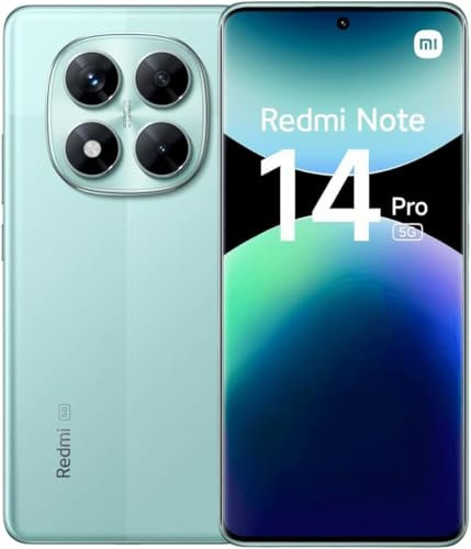 xiaomi Smartphone Redmi Note 14 Pro 5G, 12+512GB, verde corallo, fotocamera AI professionale da 200 MP, IP68, ricarica turbo da 45 W con batteria da 5110 mAh, funzioni AI (non caricabatterie incluso