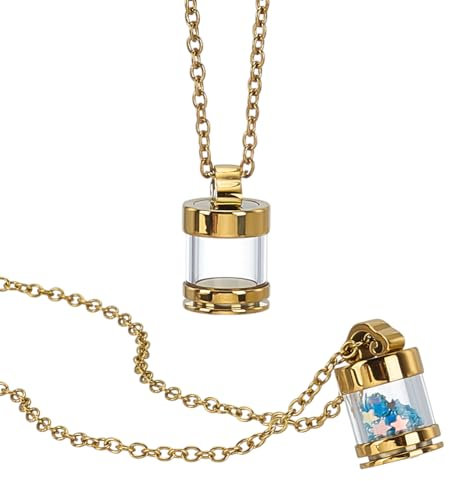 FINGERINSPIRE 2 Stück Goldener Glasflaschenanhänger 21x13mm DIY Halsketten Set 304 Edelstahlketten (60cm) Und Glasanhänger Für Wunschflaschen Aschehalter Gedenkschmuck Und DIY
