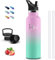 Gourde- 750 ml- Gourde Isotherme, Gourde Paille Anti Fuite, Gourde Inox, sans Bpa, Gourde Metal, Double Isolation, Gourde Sport, Avec Poignée, Bouteille d'eau pour Randonnée, Voyage, Camping, Yoga