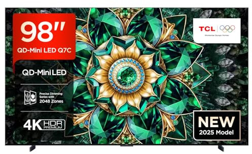 TCL 98Q7C QLED Mini LED Fernseher, 98 Zoll, 4K HDR Premium, Dolby Vision IQ & Atmos, Smart TV mit Google TV, Bang & Olufsen 6.2.2 Sound, 144Hz VRR, AMD FreeSync Premium Pro, HDMI 2.1, AirPlay 2
