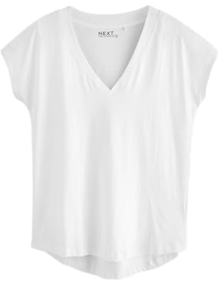NEXT Damen Standard T-Shirt mit V-Ausschnitt Flügelärmel Weiß L