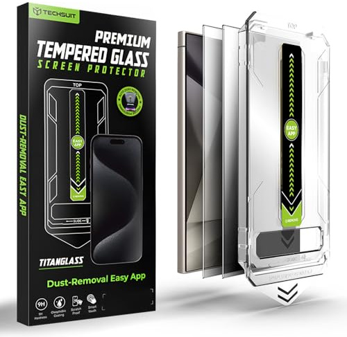 Techsuit Blickschutzfolie 2er Pack für Samsung Galaxy S24 Ultra Gehärtetes Glas mit Fingerabdruck Entsperrung Kompatibel, HD Klarheit, Stoßschutz, Anti Spy Beschichtung, TitanGlass CrystalHD Privacy