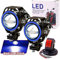 Ourbest 2 x Fendinebbia per Moto, Proiettori Moto con Luci Occhi d'Angelo, Luci di Guida fendinebbia per Moto, Faro Anteriore Alto/Basso/Strobe 3 Modalità, Halo Blu con Interruttore