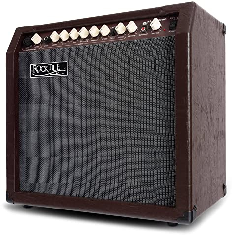 Rocktile AA-30 BN Eric Ampli Acoustique - 30 Watts - 2 Canaux (Micro et Guitare) - Haut-Parleur 10 + Tweeter 2,5 - Entrée AUX et Line Out - Effets Chorus et Reverb - Marron