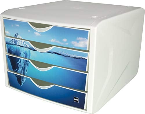 Helit H6129635 - Schubladenbox „the chameleon“, 4 Schubladen, für Format DIN A4, arctic eisberg, 1 Stück