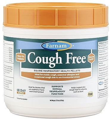 Farnam Hustenfreie Pellets Atemgesundheitsergänzungsmittel für Pferde, bietet Atemunterstützung für Pferde mit saisonalen Allergien oder stabilem Husten, 0,8 kg, 48 Tage Vorrat