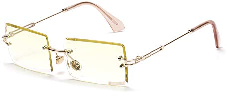 SHEEN KELLY Ovale Ultra-Small Frame Sonnenbrille für Frauen Männer Rechteck Retro durchsichtige Linse randlose Sonnenbrille