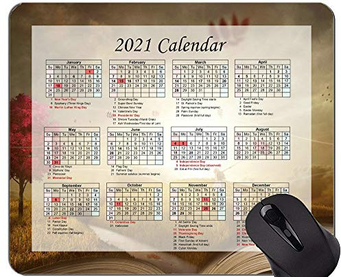 Yanteng Gaming Mouse Pad 2021 Jahreskalender mit Feiertag, Buch Landschaft Natur Mouse Pad mit genähter Kante