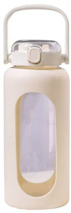 iFutniew Verre de 64 Oz, Bouteille d'eau d'un Demi-Gallon à Col Large avec Poignée, Manchon en Silicone et Marquages de Capacité, Bouteille d'eau de Sport D