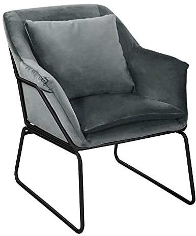 SVITA Josie Loungesessel gepolstert Indoor Polsterstuhl mit Armlehne Metallgestell Samtbezug Einzelsofa modern Grau