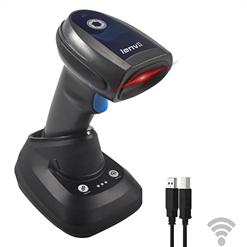 LENVII Lettore Codici a Barre 2D Wireless, Grado industriale professionale Barcode scanner Con base di ricarica intelligente Lettore Barcode lettore qr code funziona con MAC, Windows, iOS, Android