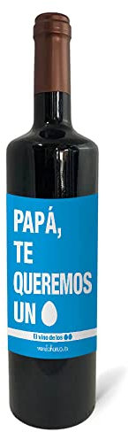 Regalo original | Botella de vino tinto Papá te queremos un huevo | Tinto 75cl | Mensaje de Papá te queremos | Regalo divertido | Suave y Aterciopelado | Marida Perfecto Solo