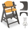 hauck Kinder Hochstuhl Alpha+ mit Tablett und Sitzpolster - Mitwachsender Babystuhl aus Holz, Kinderhochstuhl ab 6 Monate, verstellbar - Charcoal Muslin Honey