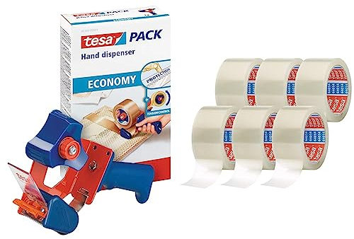 Tesa tesapack 64014 PP Nastro Adesivo Trasparente, Resistente all'Invecchiamento e allo Strappo, Silenzioso e Fortemente Adesivo & 06300-00001-00 pack Dispenser Economy Tendinastro