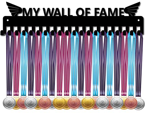CREATCABIN Medaillenhalter Display Kleiderbügel Sport My Wall of Fame Wandhalterung Aus Metall Mit 20 Haken Für Race Runner Spieler Gymnastik Turner Über 60 Medaillen Schwarz 15.7 x 3.7 Zoll