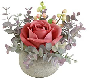 Rosscer Rose in vaso Decor Fiori artificiali in vaso Mini piante finte per interni piccole rose finte per casa, bagno, cucina, ufficio, feste di nozze centrotavola rosa