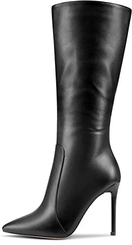 MAGIOPY Donna Spillo Alto High Tacco Heel a Punta Metà polpaccio Cerniera Ufficio Cute 10 CM Heels Stivali Nero 35 EU