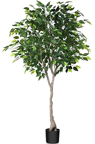 Kazeila Kunstpflanze Groß Ficus Benjamina 180cm Künstliche Pflanzen Deko Plastik Pflanze Kunstbaum für Schlafzimmer Büro(1Pack)