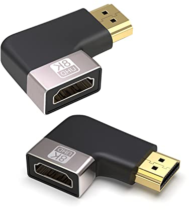 VMOJO HDMI 8K-Extender-Adapter, HDMI 2.1-Version, 48 Gbit/s 90 Grad rechtwinkliger Stecker auf Buchse, unterstützt 8K bei 60Hz/4K bei 120Hz, für HDTV-Projektor, Laptop, PC, 2 Stück