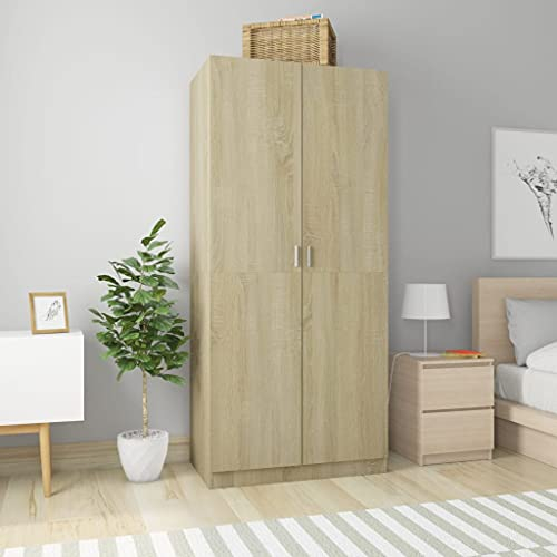 INLIFE Kleiderschrank Sonoma-Eiche 90x52x200 cm Holzwerkstoff,Braun,68.1KG