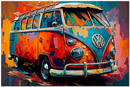 Printonia Leinwand-bild 120x80cm Volkswagen VW-Bus Bulli T1 Transporter Buli Oldtimer Abstrakt Grafik Art Automobil Bilder Deko Dekoration Wandbild Kunstdruck