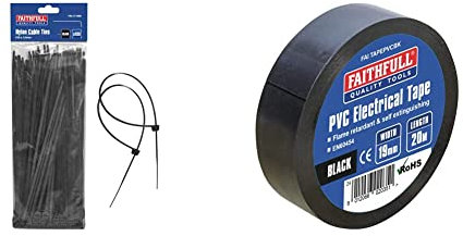 Faithfull CT150B 150 x 3.6mm Cable Ties (Pack of 100) -Black & FAITAPEPVCBK Black PVC Electrical Tape 19 mm x 20 m