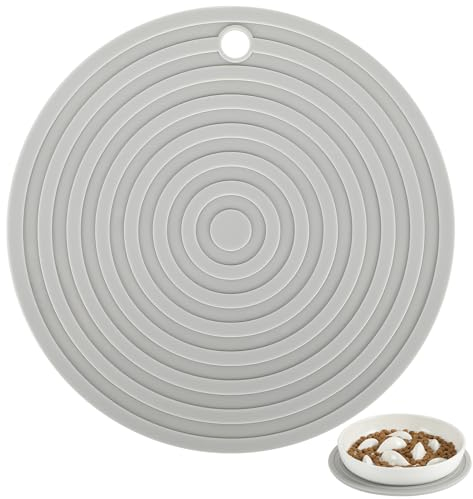 PETTOM Tapis Gamelle Chat et Chien, Tapis Silicone Bol Antidérapant Tapis de Nourriture pour Animaux Imperméable (Gris)