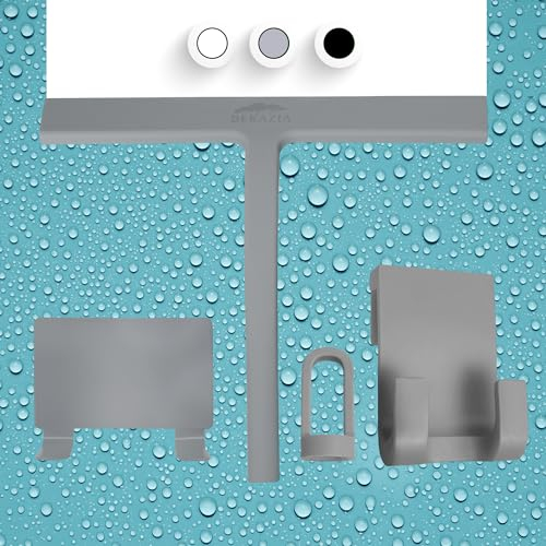 DEKAZIA® Duschabzieher Grau - Silikon Wasserabzieher für Dusche, Flitsche & Duschwischer mit Halterung - Robuster Abzieher für Glas und Fliesen