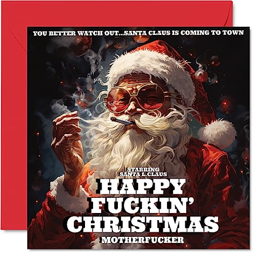 Stuff4 Unhöfliche Weihnachtskarten für Frauen und Männer – Happy F**ckin Christmas – Merry Xmas Weihnachtskarte für Schwester, Bruder, Cousin, Bestie, Arbeitskollege, 145 mm x 145 mm, einzelne