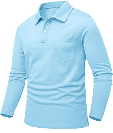 donhobo Herren Poloshirts Langarm Golfshirts Schnelltrocknend Atmungsaktiv Outdoor Funktionsshirt Tennis Arbeit Casual Polo T-Shirts Tops, Himmelblau, XL