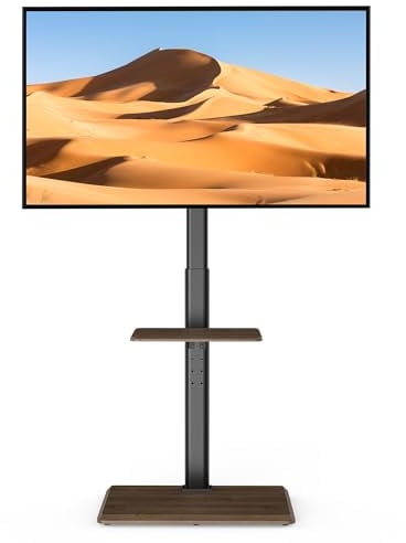 FORGING MOUNT Soporte TV Pie Universal para 32-70 Pulgadas, Altura Ajustable, Giratorio con Estante y Base de Madera, hasta 40 KG, MAX VESA 600x400mm