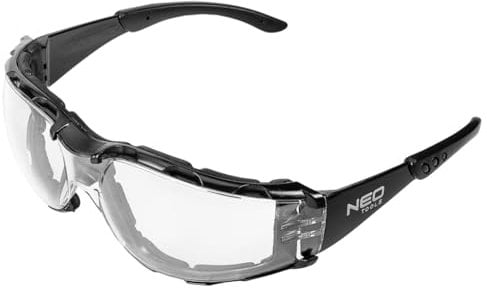 NEO TOOLS Schutzbrille Arbeitsschutzbrille mit Schaumstoffeinlage Schlagfest UV - und Seitenschutz - in verschiedenen Ausführungen (mit Schaumstoffeinlage, weiße Gläser, Widerstandsklasse FT)