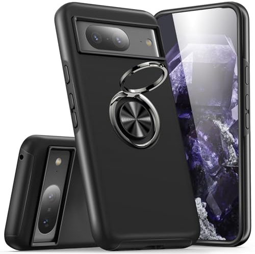 KRAFTCARE Hülle für Google Pixel 8, Handyhülle mit Eingebetteter 360° Grad Ring, Magnetische Schutzhülle TPU Stoßfest Cover Case für Google Pixel 8,Schwarz