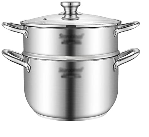 Vaporera de acero inoxidable, cocina de inducción a gas, olla para sopa, vaporera de 1/2 nivel con tapa de vidrio, utensilios de cocina, vaporera (color: A, tamaño: uno)