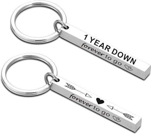 UU-MART Anniversary Valentines Gift for Him Her,1 Year Down Forever To Go Keyring Gift For Couples Husband Wife,1st Wedding Anniversary Valentines Gifts for Him(1 PCS Four-sided) (1 Year Down)