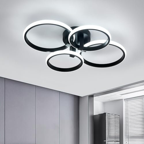 Comely LED Deckenleuchte, Rund Moderne Deckenlampe 48W 5400LM, Schwarz Deckenbeleuchtung aus Aluminium für Schlafzimmer Küche Wohnzimmer Büro, Kaltweiß 6500K