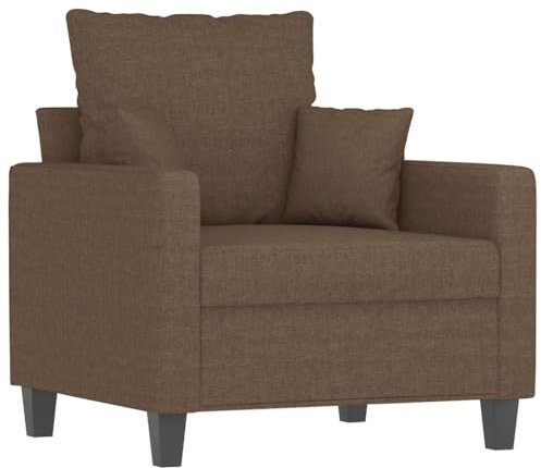 vidaXL Fauteuil, Chaise de Relaxation avec Coussin, Siège avec Accoudoirs et Dossier Rembourrés, Fauteuil TV de Salon, Moderne, Marron Tissu