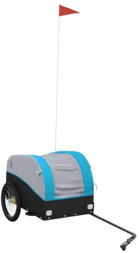 vidaXL Lastenanhänger, Anhänger für Fahrrad, Fahrradanhänger mit Deichsel Sicherheitsflagge, Transportanhänger, Schwarz Blau 30kg Eisen