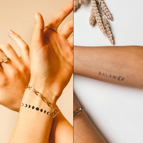 Inkster Tattoo - Mondbalance & Mondphasen Doppelpack | Temporäres Tattoo Mit EU-Kosmetikzertifizierung - Das Original | Wasserfest & Vegan | Revolutionäres 2-Wochen-Tattoo