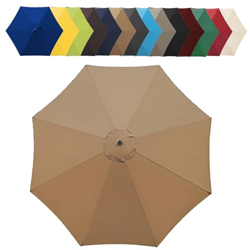 GZDXBF 200/270/300cm 6/8 Streben Sonnenschirm Ersatzbezug Dicker Und Starker Marktschirm Ersatzbespannung Wasserdicht Für Outdoor Terrassenschirm Strandschirm Sonnenschirm(Khaki,6 ribs-3m(9.8ft))