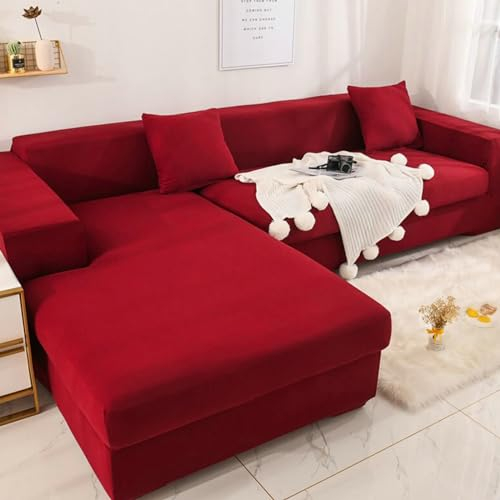 Bishilin Sofabezug Ecksofa mit Armlehne 190-230CM, Couchbezug Stretch 3 Sitzer Modern Einfarbig Couch Überwurf Sofaüberwurf Weinrot