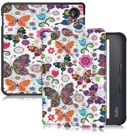 Yiernuo Coque Compatible avec Kobo Libra Color 2024/Libra 2 2021/Vision 6 2021 7 eReader,Etui Housse avec Fonction Support,Papillon