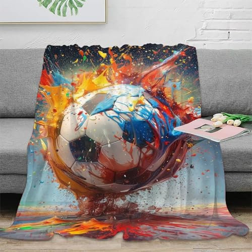 Fußball Fleecedecke Wohndecken Couchdecke 3D Druck Sofadecke Kuscheldecke Weichen Flauschig Bett Decken Flauschig Warm Tagesdecke Für n 50x60inch(127x152cm)