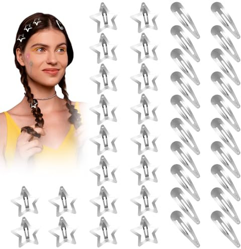 Nogeqi 40 Stück Stern Haarspangen Sternen Haarspange Stern Rutschfeste Y2k Sternen Haarspangen Accessoires Metall Hair Clip Star Sterne Haarspangen Silber für Mädchen Frauen