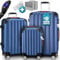 MONZANA® 3tlg. Kofferset, Blau - M-L-XL - inkl. Schloss, Organizer & Kofferwaage - Gurt Gel-Griffe, Zwillingsrollen, Standfüße, Trolley, Reisekoffer, Hartschalenkoffer, Gepäck-Set, Trolley Set